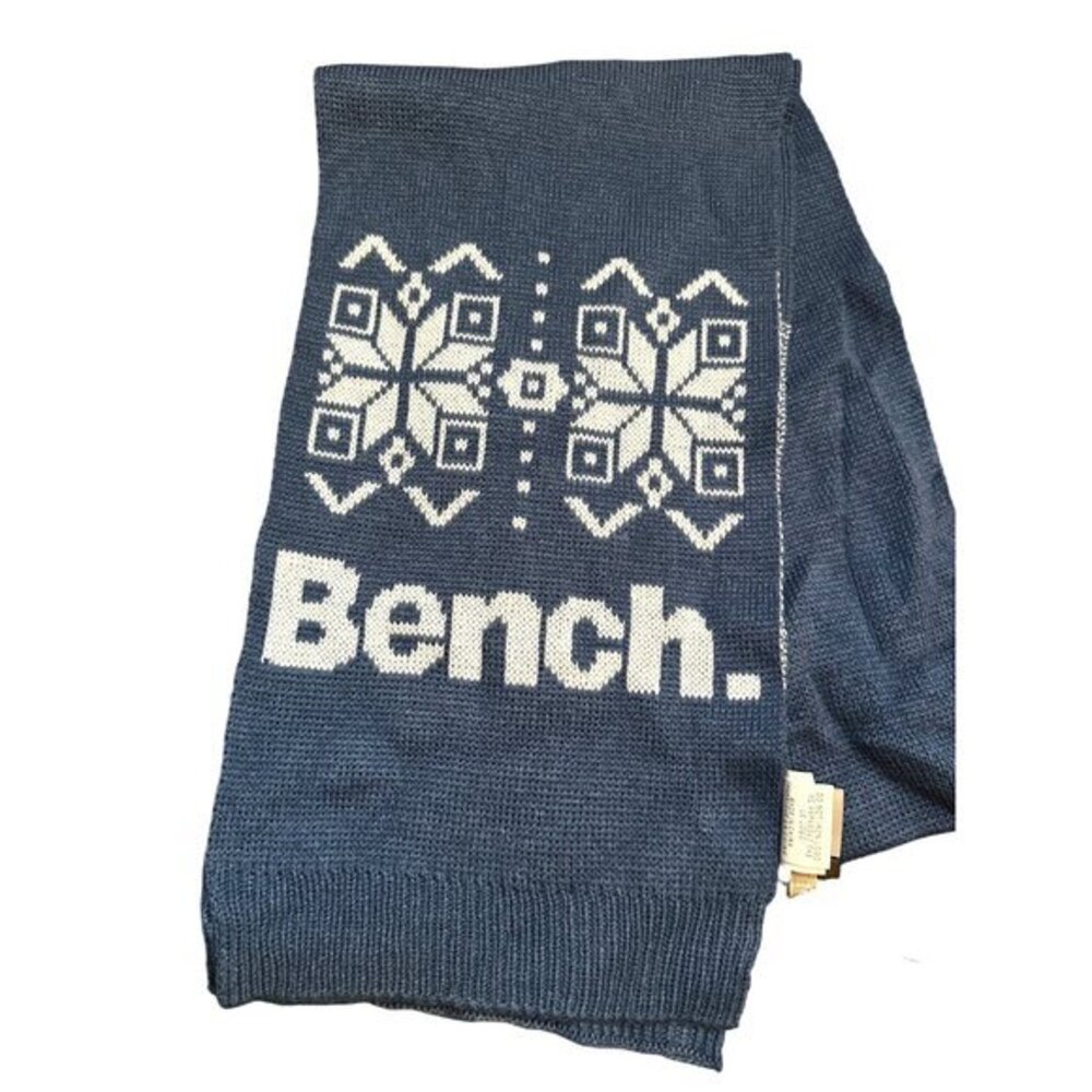 Bench Blue Winter Scarf With White Snowflake Pattern & Logo 100% Acrylic NWT
